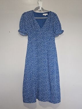 Wimsical Heart Pattern Midi Dress with V-Neck by Marc Angelo Sz.8